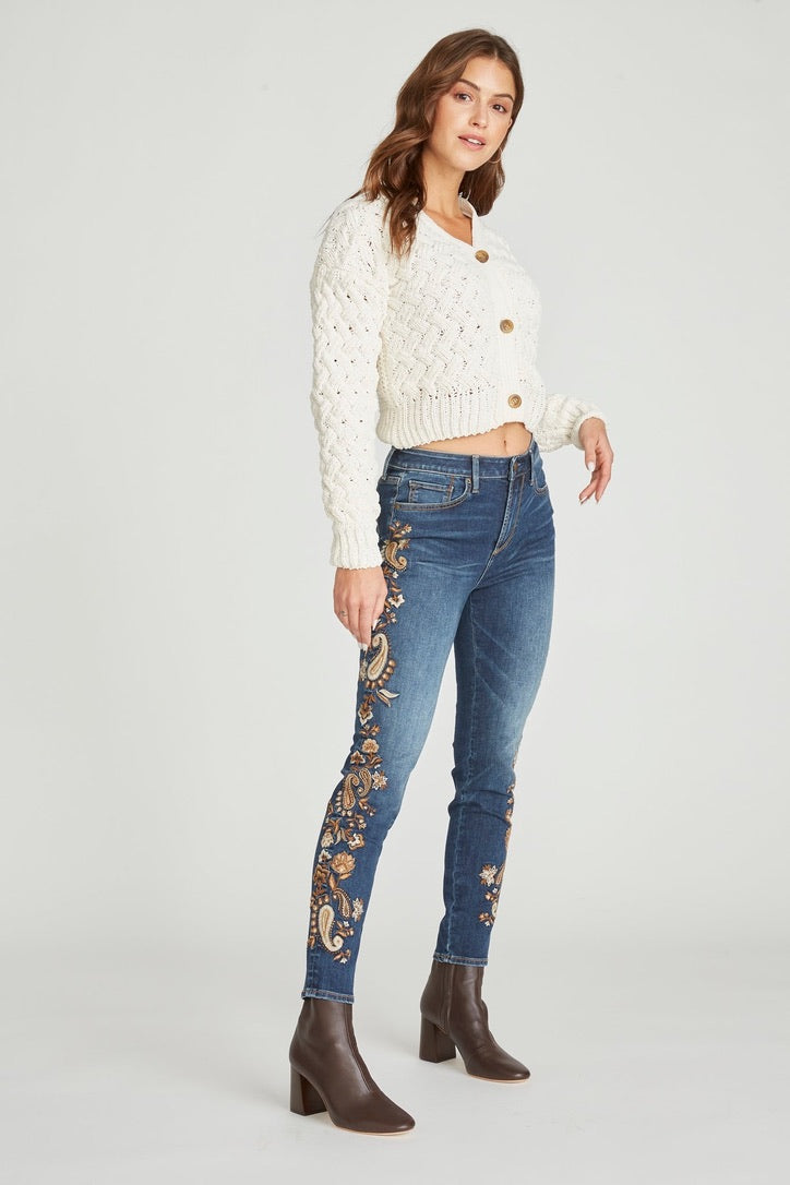 Jackie High Rise Skinny in Neutral Paisley