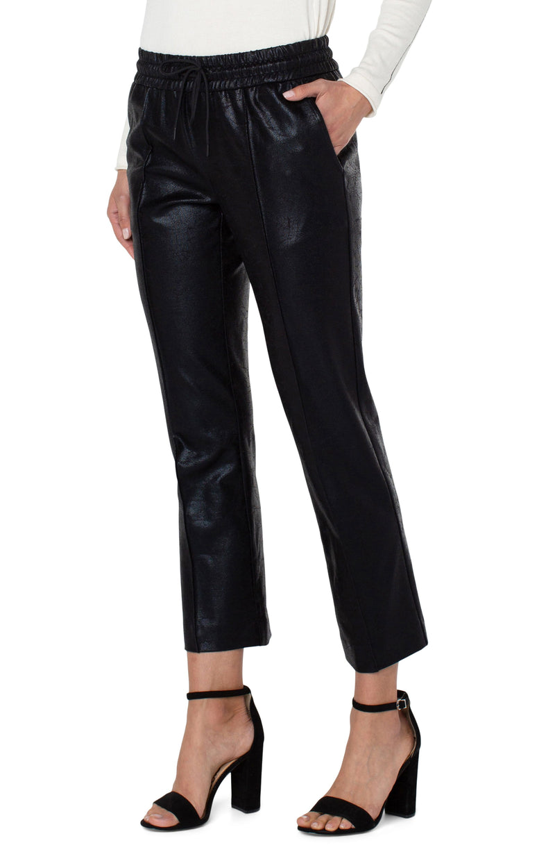 Pull-On Faux Leather Ankle Trouser